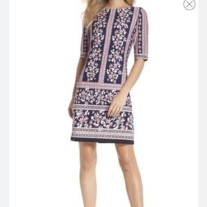 Eliza J pink black Lightweight scoop neck midi shift dress size 8